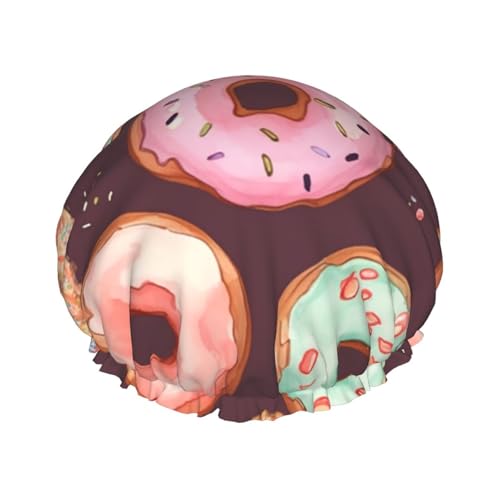 Hübsche Donut-Duschhaube für Damen und Herren, groß, wiederverwendbar, doppellagig, wasserdicht, Badekappen, elastisches Band, Haarmütze für alle Frisuren, reisefreundlich von BWLHJKE