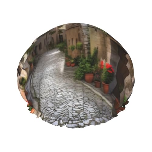 Italian Town Street Duschhaube für Damen und Herren, große wiederverwendbare Duschhaube, doppellagig, wasserdicht, Badekappen, elastisches Band, Haarmütze für alle Frisuren, reisefreundlich Italian Town Street Duschhaube für Damen und Herren, große wiederverwendbare Duschhaube, doppellagig, wasserdicht, Badekappen, elastisches Band, Haarmütze für alle Frisuren, reisefreundlich von BWLHJKE