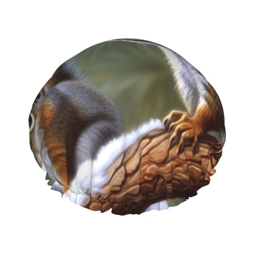 Little Squirrel Duschhaube für Damen und Herren, groß, wiederverwendbar, doppellagig, wasserdicht, Badekappen, elastisches Band, Haarmütze für alle Frisuren, reisefreundlich von BWLHJKE