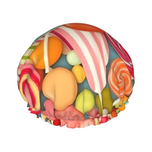 Lollipops Duschhaube mit Muster, für Damen und Herren, groß, wiederverwendbar, doppellagig, wasserdicht, Badekappen, elastisches Band, Haarmütze für alle Frisuren, reisefreundlich Lollipops Duschhaube mit Muster, für Damen und Herren, groß, wiederverwendbar, doppellagig, wasserdicht, Badekappen, elastisches Band, Haarmütze für alle Frisuren, reisefreundlich von BWLHJKE