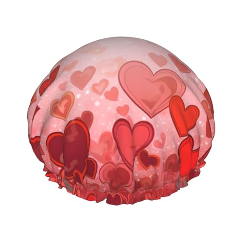 Love Heart Shape Shower Cap for Women Men Large Reusable Shower Bonnet Double-Layer Waterproof Bath Caps Elastic Band Hair Hat for All Hairstyles, Travel Friendly von BWLHJKE
