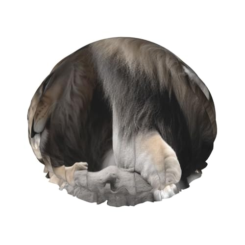 Männliche und weibliche Löwen Duschhaube für Damen und Herren, große wiederverwendbare Duschhaube, doppellagig, wasserdicht, Badekappen, elastisches Band, Haarmütze für alle Frisuren, reisefreundlich von BWLHJKE