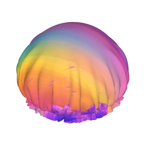 Rainbow aesthetic Shower Cap for Women Men Large Reusable Shower Bonnet Double-Layer Waterproof Bath Caps Elastic Band Hair Hat for All Hairstyles, Travel Friendly von BWLHJKE