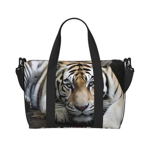 Reisetasche für Herren, Turnbeutel, Tiger Liegen auf Felsen, Gepäcktasche mit Schultergurt, große Sporttasche für Damen, Wochenendtasche, Übernachtungstasche, faltbare Tragetasche für Flugzeug Reisetasche für Herren, Turnbeutel, Tiger Liegen auf Felsen, Gepäcktasche mit Schultergurt, große Sporttasche für Damen, Wochenendtasche, Übernachtungstasche, faltbare Tragetasche für Flugzeug von BWLHJKE