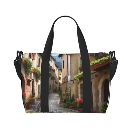 Reisetasche für Herren, Turnbeutel, italienische Stadt, Straße, Gepäcktasche mit Schultergurt, große Sporttasche für Damen, Wochenendtasche, Übernachtungstasche, faltbare Tragetasche für Flugzeug von BWLHJKE