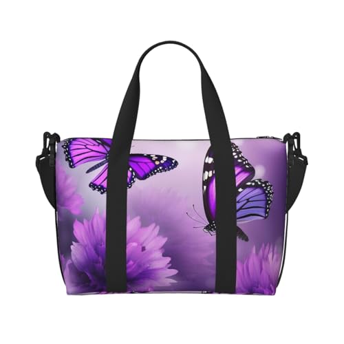 Reisetasche für Herren, Turnbeutel, lila Blumen und Schmetterlinge, Gepäcktasche mit Schultergurt, große Sporttasche für Damen, Wochenendtasche, Übernachtungstasche, faltbare Tragetasche für Flugzeug Reisetasche für Herren, Turnbeutel, lila Blumen und Schmetterlinge, Gepäcktasche mit Schultergurt, große Sporttasche für Damen, Wochenendtasche, Übernachtungstasche, faltbare Tragetasche für Flugzeug von BWLHJKE