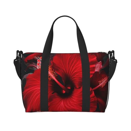 Reisetasche für Herren, Turnbeutel, rote Hibiskusblumen, Gepäcktasche mit Schultergurt, große Sporttasche für Damen, Wochenendtasche, Übernachtungstasche, faltbare Tragetasche für Flugzeug Reisetasche für Herren, Turnbeutel, rote Hibiskusblumen, Gepäcktasche mit Schultergurt, große Sporttasche für Damen, Wochenendtasche, Übernachtungstasche, faltbare Tragetasche für Flugzeug von BWLHJKE