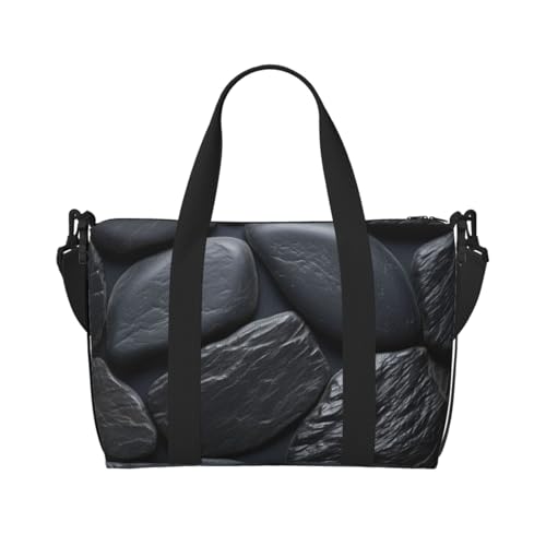 Reisetasche für Herren, Turnbeutel, schwarzer Stein, Gepäcktasche mit Schultergurt, große Sporttasche für Damen, Wochenendtasche, Übernachtungstasche, faltbare Tragetasche für Flugzeug Reisetasche für Herren, Turnbeutel, schwarzer Stein, Gepäcktasche mit Schultergurt, große Sporttasche für Damen, Wochenendtasche, Übernachtungstasche, faltbare Tragetasche für Flugzeug von BWLHJKE