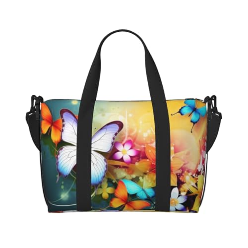 Reisetasche für Herren, bunt, mit Schmetterling, Gepäcktasche mit Schultergurt, große Sporttasche für Damen, Wochenendtasche, Übernachtungstasche, faltbare Tragetasche für Flugzeug von BWLHJKE