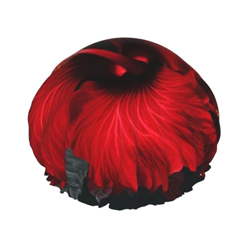 Rote Hibiskusblumen-Duschhaube für Damen und Herren, große wiederverwendbare Duschhaube, doppellagig, wasserdicht, Badekappen, elastisches Band, Haarhut für alle Frisuren, reisefreundlich von BWLHJKE