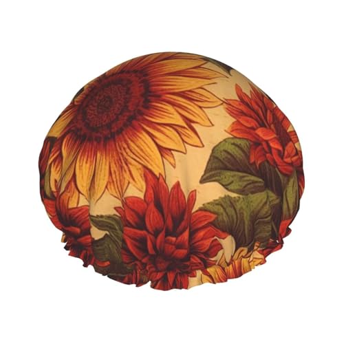 Rote Sonnenblumen-Duschhaube für Damen und Herren, große wiederverwendbare Duschhaube, doppellagig, wasserdicht, Badekappen, elastisches Band, Haarhut für alle Frisuren, reisefreundlich Rote Sonnenblumen-Duschhaube für Damen und Herren, große wiederverwendbare Duschhaube, doppellagig, wasserdicht, Badekappen, elastisches Band, Haarhut für alle Frisuren, reisefreundlich von BWLHJKE