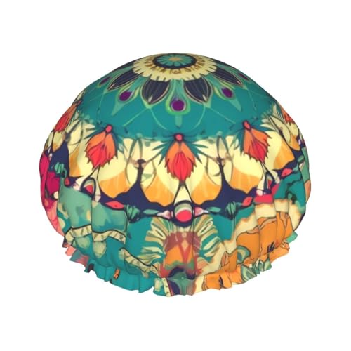 Runde Blumen-Duschhaube für Damen und Herren, große wiederverwendbare Duschhaube, doppellagig, wasserdicht, Badekappen, elastisches Band, Haarhut für alle Frisuren, reisefreundlich Runde Blumen-Duschhaube für Damen und Herren, große wiederverwendbare Duschhaube, doppellagig, wasserdicht, Badekappen, elastisches Band, Haarhut für alle Frisuren, reisefreundlich von BWLHJKE