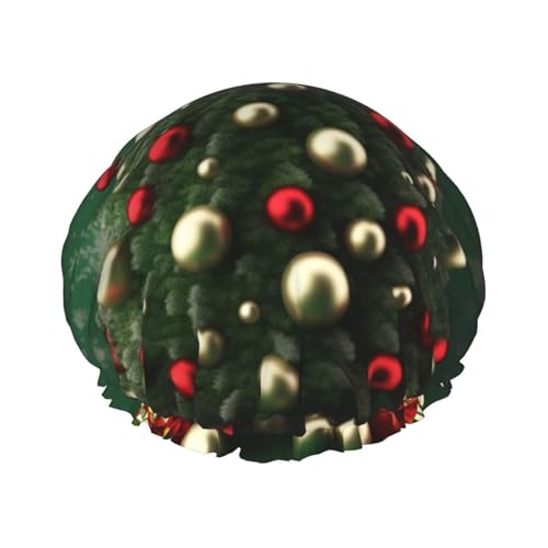 Runde Kugel Weihnachtsbaum Duschhaube für Damen und Herren, große wiederverwendbare Duschhaube, doppellagig, wasserdicht, Badekappen, elastisches Band, Haarmütze für alle Frisuren, reisefreundlich Runde Kugel Weihnachtsbaum Duschhaube für Damen und Herren, große wiederverwendbare Duschhaube, doppellagig, wasserdicht, Badekappen, elastisches Band, Haarmütze für alle Frisuren, reisefreundlich von BWLHJKE