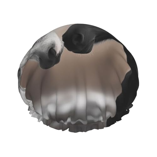 Schwarze und weiße Pferde Duschhaube für Damen und Herren, groß, wiederverwendbar, doppellagig, wasserdicht, Badekappen, elastisches Band, Haarmütze für alle Frisuren, reisefreundlich von BWLHJKE