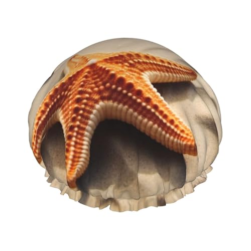 Seestern auf dem Sand Strandlandschaft Duschhaube für Damen und Herren, große wiederverwendbare Duschhaube, doppellagig, wasserdicht, Badekappen, elastisches Band, Haarmütze für alle Frisuren Seestern auf dem Sand Strandlandschaft Duschhaube für Damen und Herren, große wiederverwendbare Duschhaube, doppellagig, wasserdicht, Badekappen, elastisches Band, Haarmütze für alle Frisuren von BWLHJKE