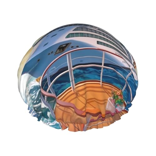 Sommer Sea Cruise Duschhaube für Damen und Herren, groß, wiederverwendbar, doppellagig, wasserdicht, Badekappen, elastisches Band, Haarmütze für alle Frisuren, reisefreundlich von BWLHJKE