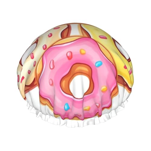 Süße Donut-Duschhaube für Damen und Herren, groß, wiederverwendbar, doppellagig, wasserdicht, Badekappen, elastisches Band, Haarmütze für alle Frisuren, reisefreundlich von BWLHJKE