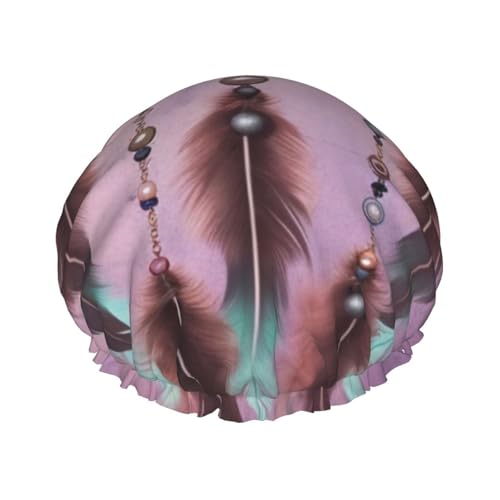 Traumfänger-Duschhaube für Damen und Herren, groß, wiederverwendbar, doppellagig, wasserdicht, Badekappen, elastisches Band, Haarmütze für alle Frisuren, reisefreundlich von BWLHJKE