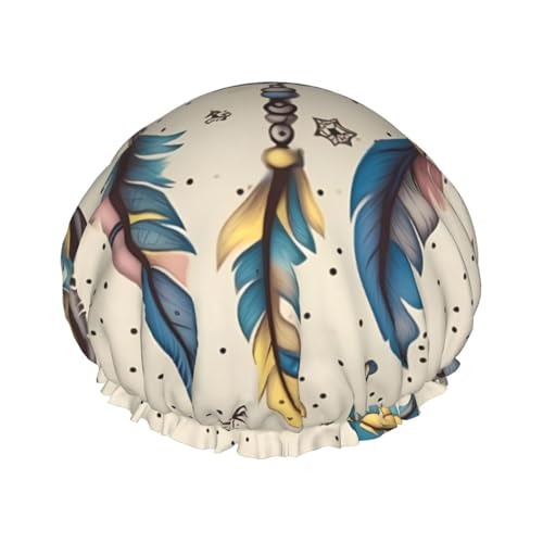 Traumfänger und Mond Duschhaube für Damen und Herren, groß, wiederverwendbar, doppellagig, wasserdicht, Badekappen, elastisches Band, Haarmütze für alle Frisuren, reisefreundlich von BWLHJKE