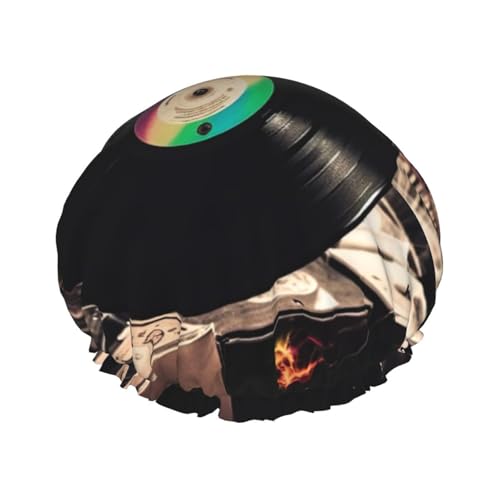 Vinyl-Schallplatten Duschhaube für Damen und Herren, groß, wiederverwendbar, doppellagig, wasserdicht, Badekappen, elastisches Band, Haarmütze für alle Frisuren, reisefreundlich von BWLHJKE