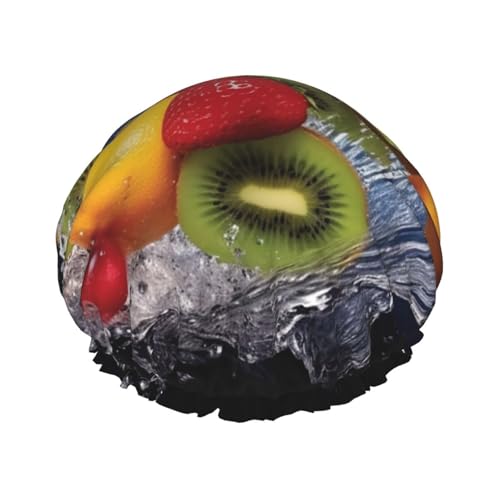 Wasserfrüchte Duschhaube für Damen und Herren, groß, wiederverwendbar, doppellagig, wasserdicht, Badekappen, elastisches Band, Haarmütze für alle Frisuren, reisefreundlich von BWLHJKE