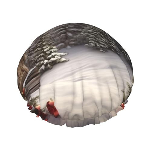 Weihnachts-Holz-Duschhaube für Damen und Herren, groß, wiederverwendbar, doppellagig, wasserdicht, Badekappen, elastisches Band, Haarmütze für alle Frisuren, reisefreundlich Weihnachts-Holz-Duschhaube für Damen und Herren, groß, wiederverwendbar, doppellagig, wasserdicht, Badekappen, elastisches Band, Haarmütze für alle Frisuren, reisefreundlich von BWLHJKE