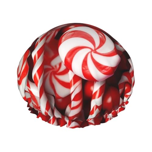 Zuckerstangen Duschhaube für Damen und Herren, groß, wiederverwendbar, doppellagig, wasserdicht, Badekappen, elastisches Band, Haarmütze für alle Frisuren, reisefreundlich von BWLHJKE