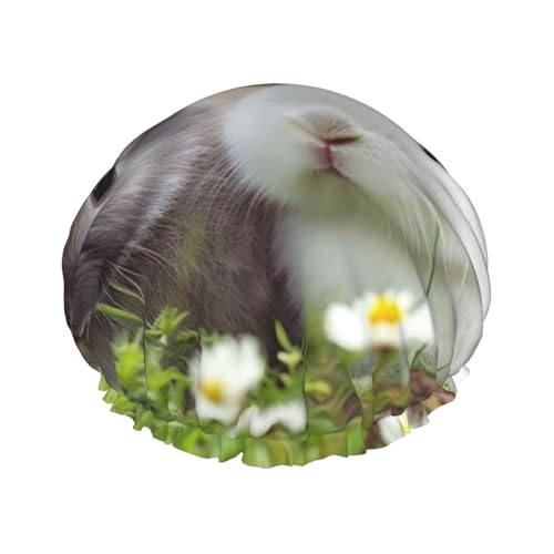 Zwei kleine süße Kaninchen, Duschhaube für Damen und Herren, groß, wiederverwendbar, doppellagig, wasserdicht, Badekappen, elastisches Band, Haarmütze für alle Frisuren, reisefreundlich Zwei kleine süße Kaninchen, Duschhaube für Damen und Herren, groß, wiederverwendbar, doppellagig, wasserdicht, Badekappen, elastisches Band, Haarmütze für alle Frisuren, reisefreundlich von BWLHJKE