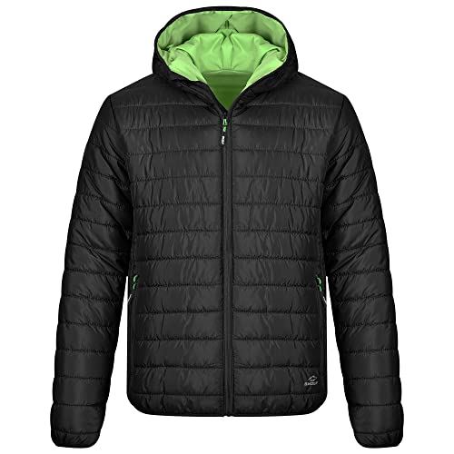 BWOLF APOLLO Steppjacke Herren Steppjacke Damen Wasserdichte Outdoor Jacken für Männer Damen Steppjacke Winddichte Steppjacke Warme mit Kapuze (3XL, Schwarz/Grün) von BWOLF