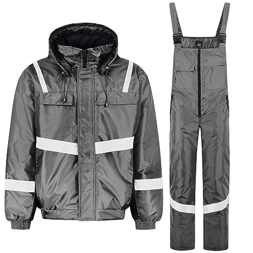 BWOLF ATOM SET Arbeitskleidung Männer Winter Arbeitsjacke Herren Winter + Winter Arbeitslatzhose Herren, Winddichte, Wasserdichte, Warme mit Kapuze (Grau, 2XL) von BWOLF