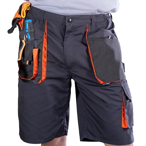 BWOLF Atlas Shorts Arbeitshosen Männer Kurz Arbeitsshorts Herren Arbeitshosen Herren Multifunktionalenn Taschen, Verstärkt mit 600D Polyester Grau/Orange S von BWOLF