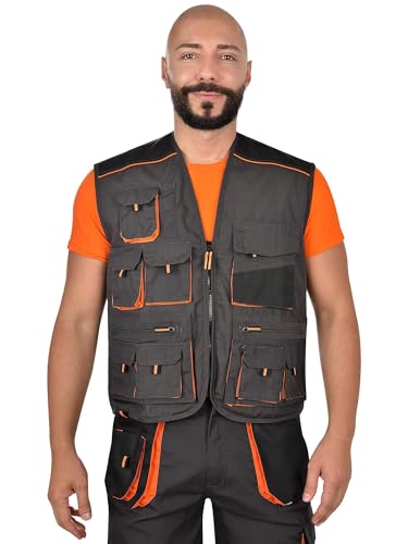BWOLF Atlas Multifunktionale Arbeitsweste Herren Arbeitsweste Classic Grau/Orange (Grau, XL) von BWOLF