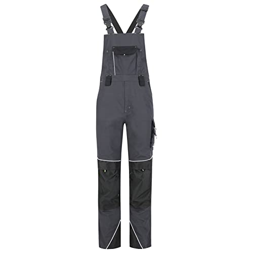 BWOLF Brave Latzhose Herren Arbeitshose Schutz-Latzhose mit Kniepolster-Taschen verstärkt mit 600D Polyester (Grau1, 4XL) von BWOLF