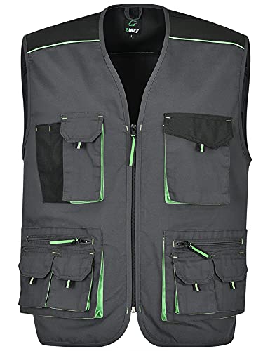 BWOLF Brave Multifunktionale Arbeitsweste Herren Arbeitsweste Multitaschen mit Reißverschluss + verstärkt mit Polyester Oxford 600D (M) von BWOLF