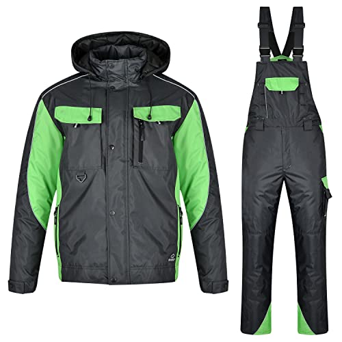 BWOLF Braver Set Arbeitskleidung Herren Winter Arbeitsjacke Herren + Winter Arbeitslatzhose Herren, Winddicht, Wasserabweisend, Warm mit Kapuze (Grau, 2XL) von BWOLF