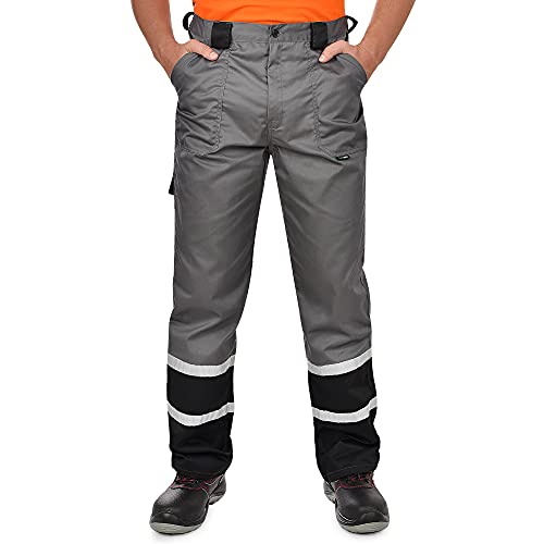 BWOLF Char Arbeitshosen Männer Classic mit Reflexstreifen Arbeitshose Herren 5 Multifunktionstaschen in Blau/Grau (Grau, 2XL) von BWOLF