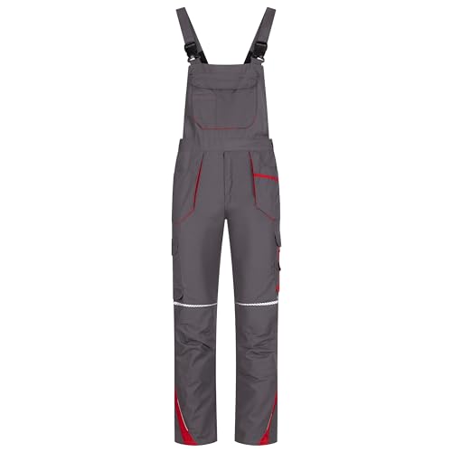 BWOLF DRIFT Arbeitslatzhose Männer Latzhose Herren Arbeitshose mit Latz mit Multifunktionstaschen, Ripstop-Gewebe mit vielen Taschen (Grau/Rot, XL) von BWOLF