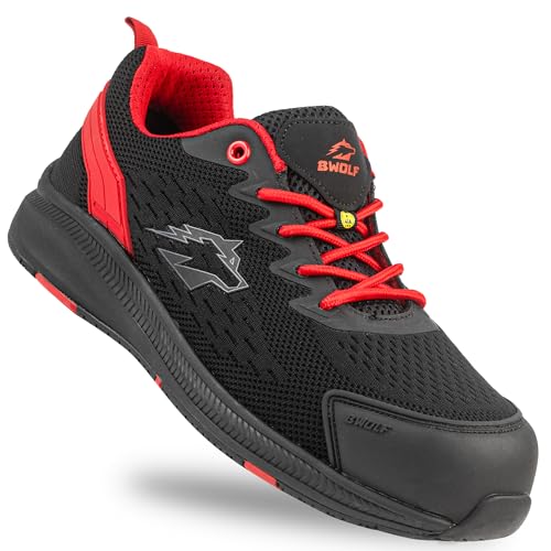 BWOLF Fly S1PS Arbeitsschuhe Sicherheitsschuhe ESD Kevlar Durchtrittschutz rutschfest Eva Sohle Ergo Plus Komfort (Schwarz/Rot, EU Schuhgrößensystem, Erwachsene, Numerisch, M, 43) von BWOLF