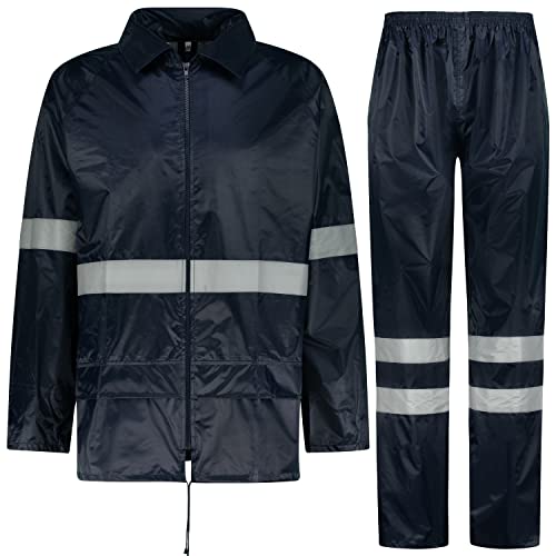 BWOLF HIMALAYA Herren Regenanzug Langarm wasserdicht mit Elastischer Taille Kapuzenjacke Anzug Regenbekleidung Regenjacke + Regenhose 2 Taschen (reflektierendes Blau, 2XL) von BWOLF