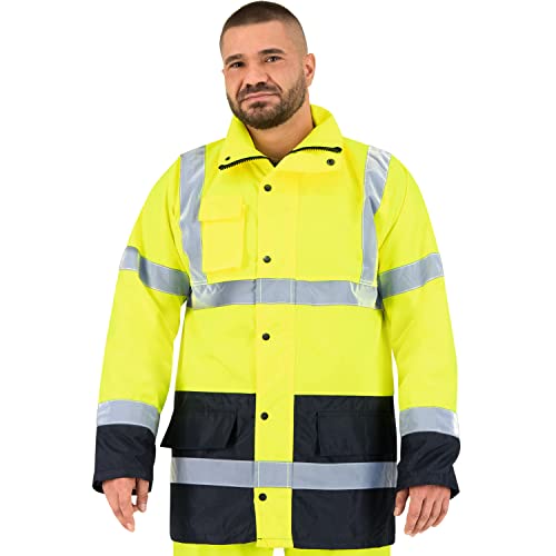 BWOLF Helix Warnschutzjacke Winter Arbeitsjacke Herren, Winddicht und Wasserdicht mit 8 Reflexstreifen, Reißverschluss und 4 Taschen (Gelb, L) von BWOLF