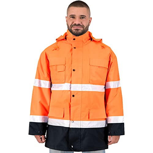 BWOLF Helix Warnschutzjacke Winter Arbeitsjacke Herren, Winddicht und Wasserdicht mit 8 Reflexstreifen, Reißverschluss und 4 Taschen (Orange, L) von BWOLF