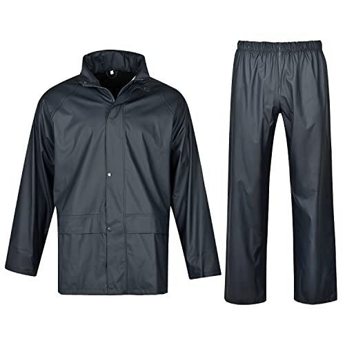 BWOLF Hydra Regenanzug Herren Langarm wasserdicht mit Elastischer Taille Kapuzenjacke Anzug Regenbekleidung Regenjacke + Regenhose 2 Taschen (3XL) von BWOLF