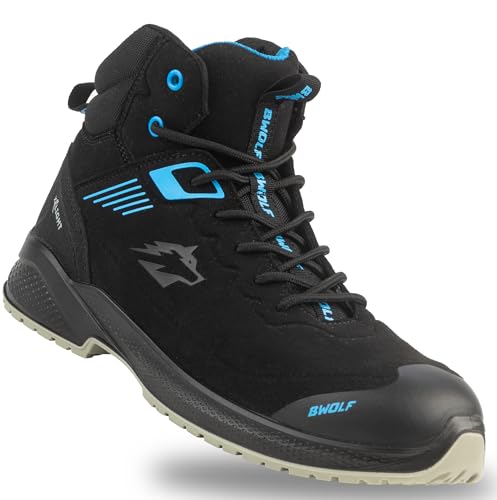 BWOLF Noir HIS3S Sicherheitsschuhe Herren ESD – Hochgeschnittene Arbeitsschuhe mit Verbundkappe & Kevlar-Durchtrittschutz, wasserdicht, öl- & rutschfest (Black, 41) von BWOLF