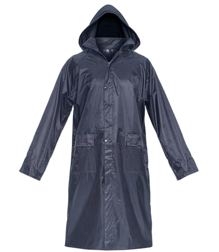 BWOLF POSEIDON Arbeitsmantel Regenmantel Herren Regenmantel Wasserdichte Lange Regenjacke Outdoor Wiederverwendbare Regenbekleidung mit Kapuze (Blau, XL) von BWOLF