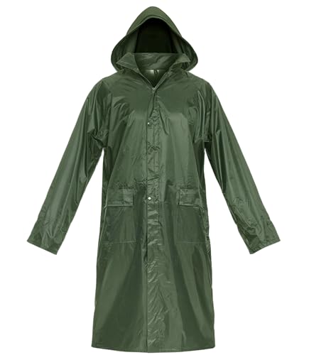 BWOLF POSEIDON Regenmantel Herren Regenmantel Wasserdichte Lange Regenjacke Outdoor Wiederverwendbare Regenbekleidung mit Kapuze (Grün, S) von BWOLF