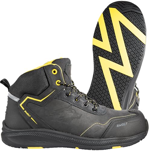 BWOLF Phoenix Arbeitsschuhe Herren S3 High Sicherheitsschuhe Herren S3 Nabuk wasserdicht, rutschhemmend 4x4 Grip Tech, Ergo Sohlen (Schwarz/Gelb, EU Schuhgrößensystem, Erwachsene, Numerisch, M, 37) von BWOLF