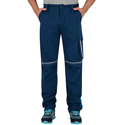 BWOLF Raptor 100% Baumwolle Arbeitshosen Männer Arbeitshose Herren Arbeitshose mit Multifunktionalenn Taschen, Kniepolster-Taschen, Reflektierenden Streifen (Blau, L) von BWOLF