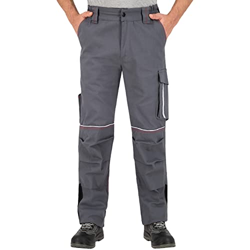 BWOLF Raptor 100% Baumwolle Arbeitshosen Männer Arbeitshose Herren Arbeitshose mit Multifunktionalenn Taschen, Kniepolster-Taschen, Reflektierenden Streifen (Grau, M) von BWOLF