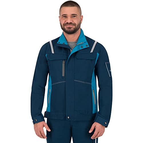 BWOLF Raptor 100% Baumwolle Arbeitsjacke Männer Arbeitsjacke Herren Multifunktionale Arbeitsjacke Bundjacke mit Multifunktionalenn Taschen, Reflektierenden Streifen (Blau, 2XL) von BWOLF