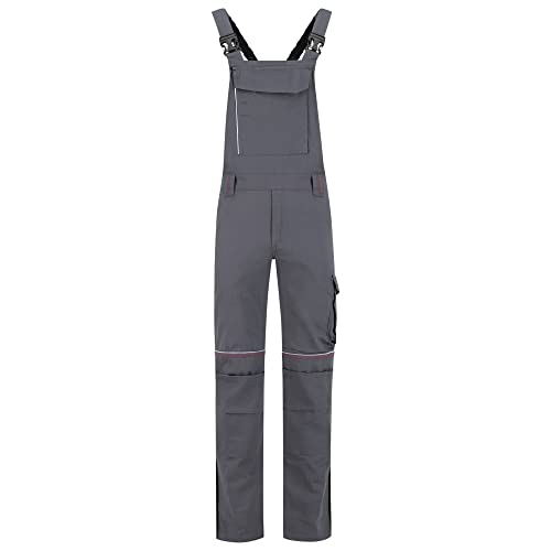 BWOLF Raptor 100% Baumwolle Latzhose Herren Arbeitshose Schutz-Latzhose mit multifunktionalen Taschen, Reflektierenden Streifen (Grau, M) von BWOLF